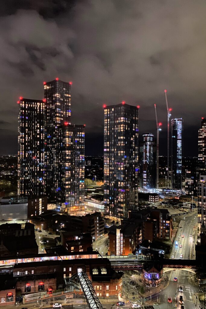 Manchester skyline at night